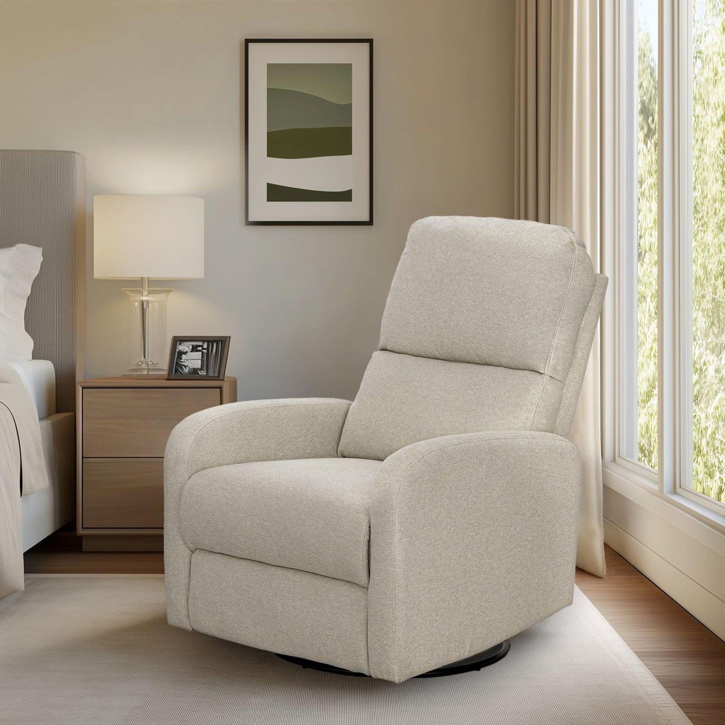 Ink+Ivy Recliner & Rocking Chair: Glider Recliner Nursery Chair for Living Room & Bedroom, Swivel Rocker Recliner with Side Pockets, Comfy Chair for Small Spaces, Beige