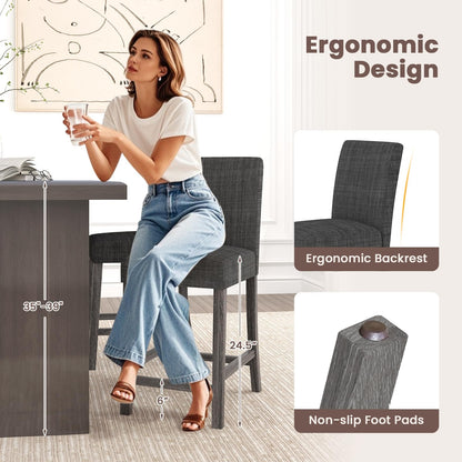 ERGOMASTER Counter Height Bar Stools Set of 4, 24.5'' Fabric Upholstered Barstools Mid Century Modern Island Bar Chairs with Back for Kitchen, Dining Room, Bar, Restaurant, Charcoal Grey
