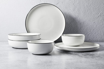 Gibson Home Summer Shades 16 Piece Plates and Bowls Dishes Service for 4 Porcelain Dinnerware Set - White