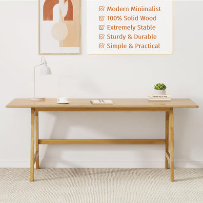 IOTXY Solid Wood Writing Table - 72" W x 24" D Minimalist Long Computer Desk for Home Office, Work, Study, Creativity, and PC Workstation, Oak