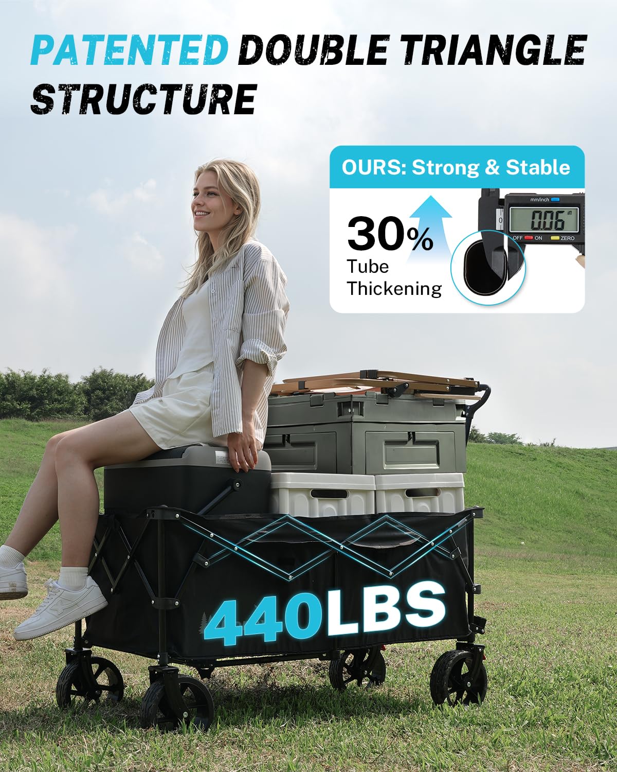 Gonex 48''L Collapsible Foldable Heavy Duty Oversized Wagon with 440lbs Weight Capacity, 300L Folding Large Utility Garden Grocery Shopping Cart with 8" H All-Terrain Wheels & 2 Drink Holders - Black