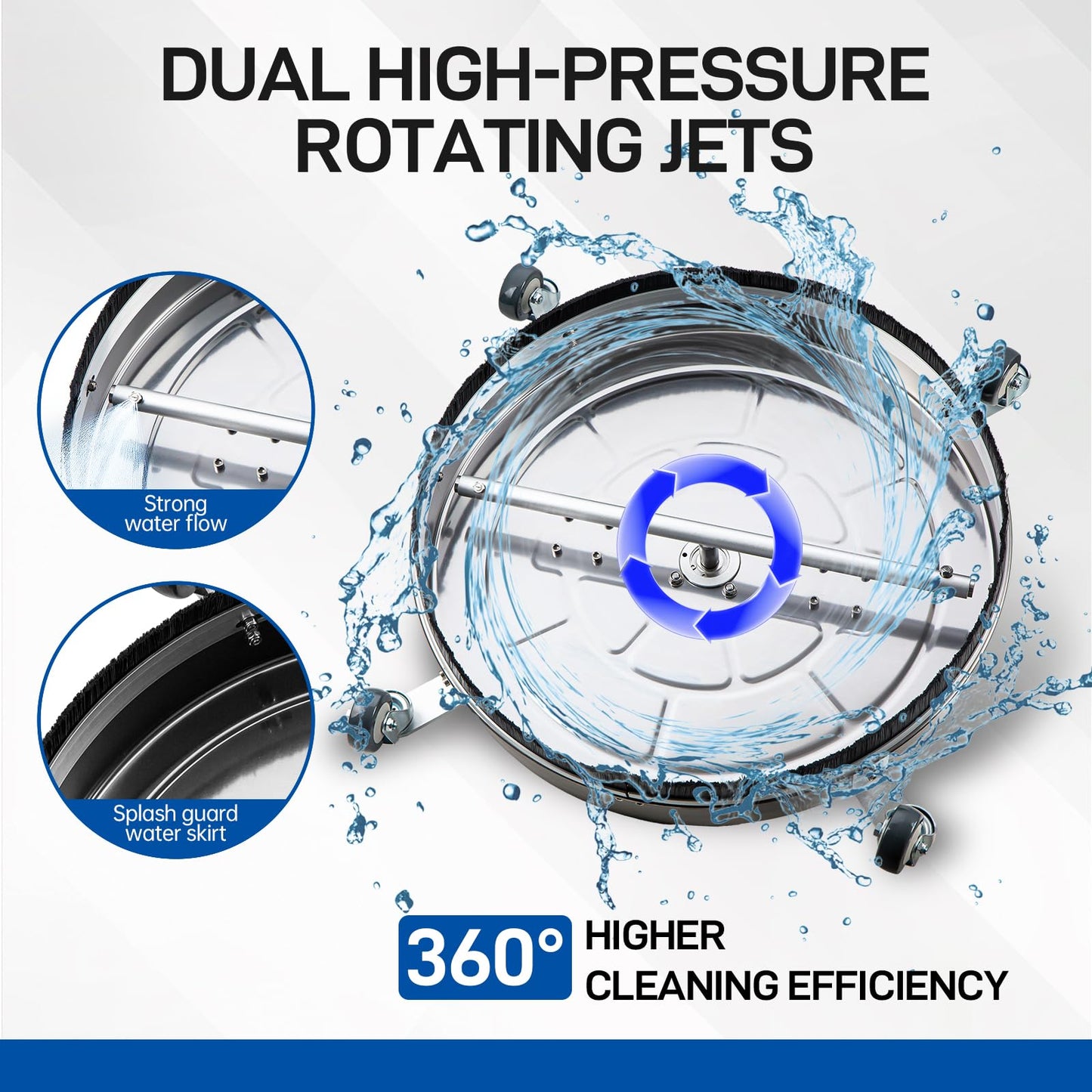 TOR 24" Pressure Washer Surface Cleaner with 4 Wheels, Surface Cleaner for Pressure Washer, Stainless Steel Dual Handle Power Washer Surface Cleaner for Concrete, Driveway, Patio, Sidewalk