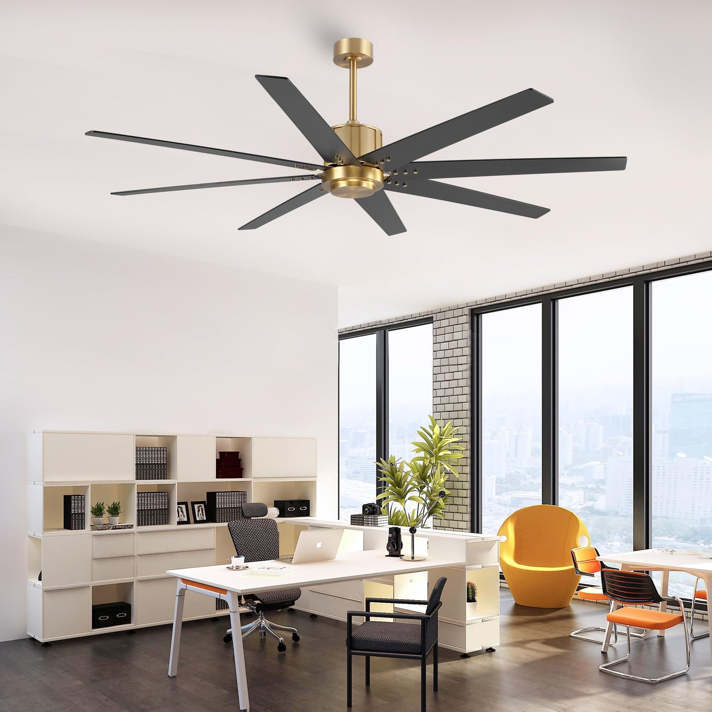 WINGBO 72" Ceiling Fan without Light, Modern Large Ceiling Fan with Remote Control, 6-Speed Reversible Noiseless DC Motor, Gold and Black/Walnut Blades for Living Room, Bedroom & Covered Outdoor