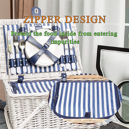 Storage Basket,Wicker Picnic for 4 Persons with Insulation Layer, Outdoor Hand Woven Fruit with Utensils Cutlery, Willow Hamper Service Gift