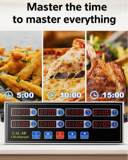 EVEDMOT Commercial 8 Channels Digital Kitchen Timer, Stainless Steel Calculagraph Timer with Loud Alarm for Restaurant, Clock Reminder on Multiple Events