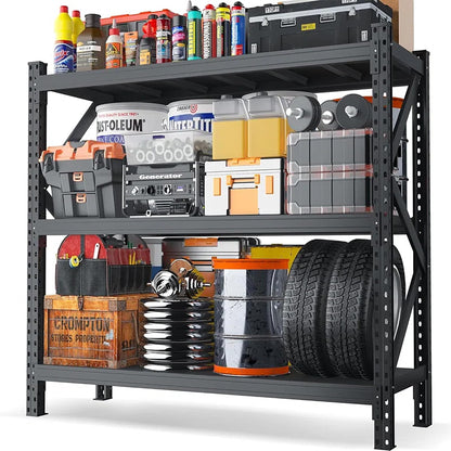 AceBeSaying 3 Tier Industrial Heavy Duty Steel Shelving Unit 4300LBS Capacity Adjustable Garage Storage Rack for Warehouse Tool Room Basement Commercial Boltless Black