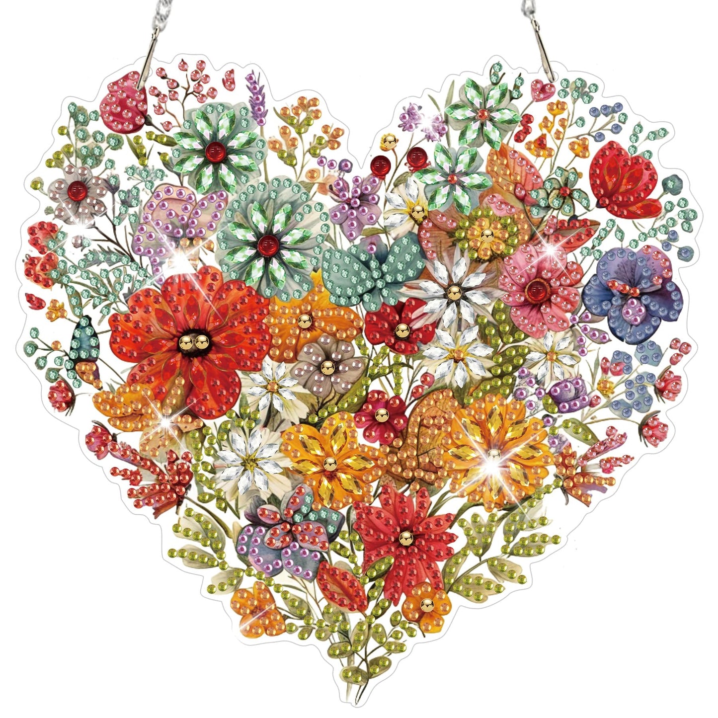 HEIBAGO Heart Flower Diamond Art Hanging Kits for Adults, Diamond Art Suncatchers, 5D Special Shape Diamond Painting Pendant, DIY Window Ornament Gifts for Home Garden Door Wall Decor 8.3 x 8.3 Inch