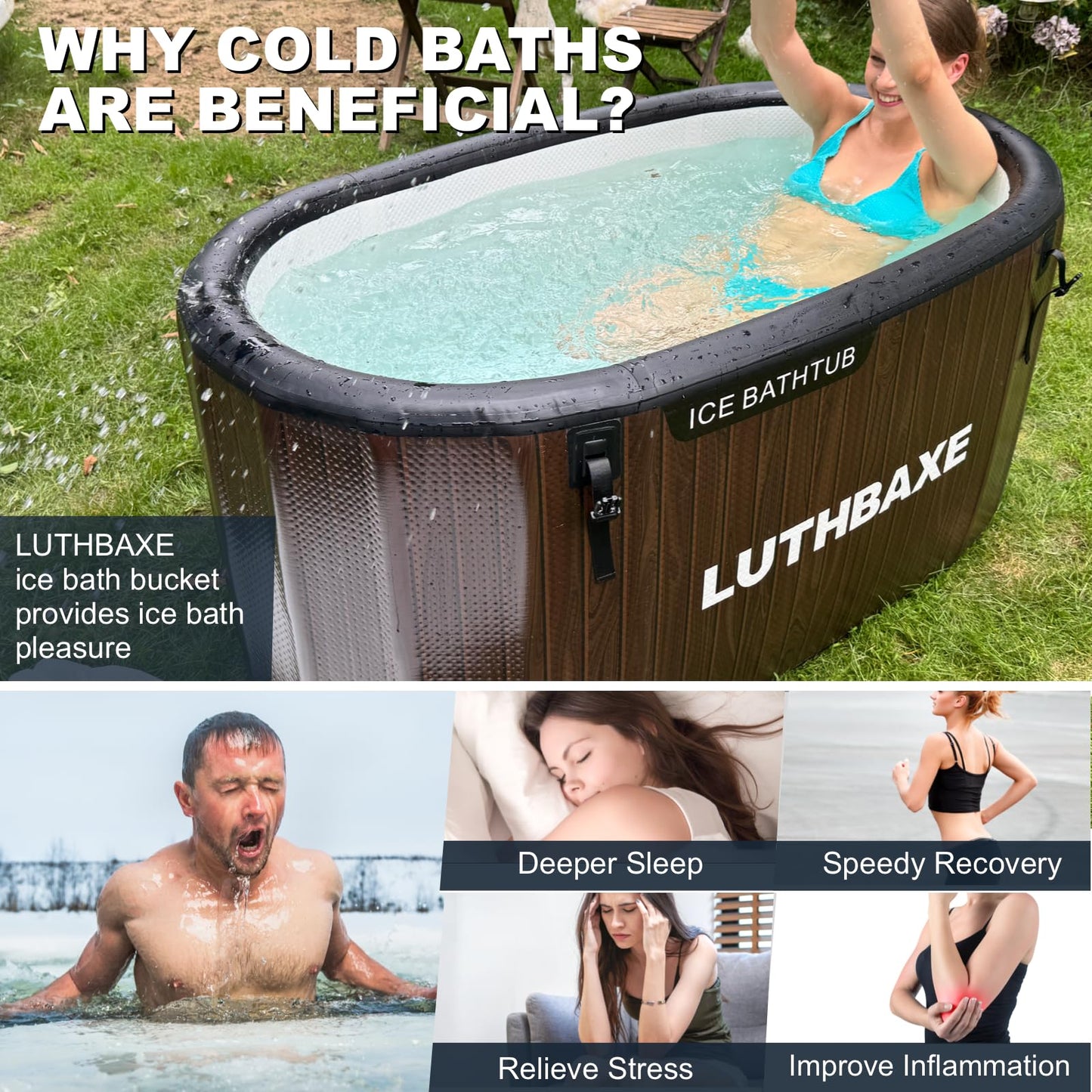 Cold Plunge | Upgraded 218 Gallon Inflatable Ice Freestanding Bathtub with 5 Layers Durable Design | Portable Cold Water Bath for Athletes' Recovery | Ice Bath for Outdoor and Camping | Wood Grain