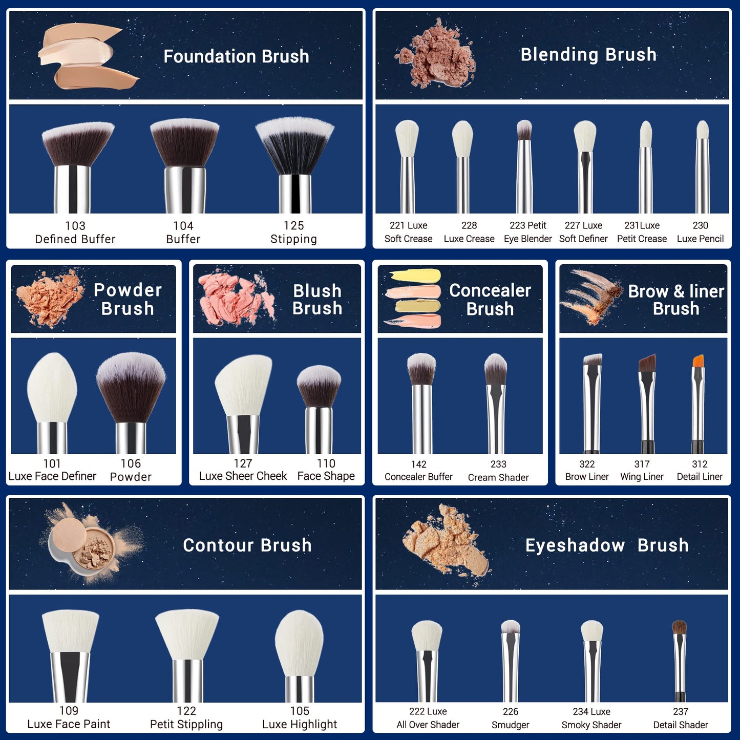 Jessup Brand 25pcs Professional Makeup Brush Set Beauty Cosmetic Foundation Powder Blusher Eyeshadow Blending Highlight Concealer Natural-Synthetic Hair Brushes Set (Pearl White/Silver)