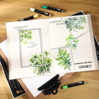 AuriicLeaf Botanical Leaf PET Stickers Set, 120PCS Transparent Plant Ephemera for Scrapbooking, Journaling, DIY Crafts, and Planner