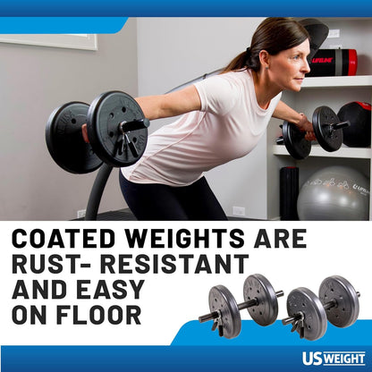 US Weight 105 Pound Barbell Weight Set for Home Gym| Adjustable Weight Set with Two Dumbbell Bars and Full 6 Ft Bar, Black