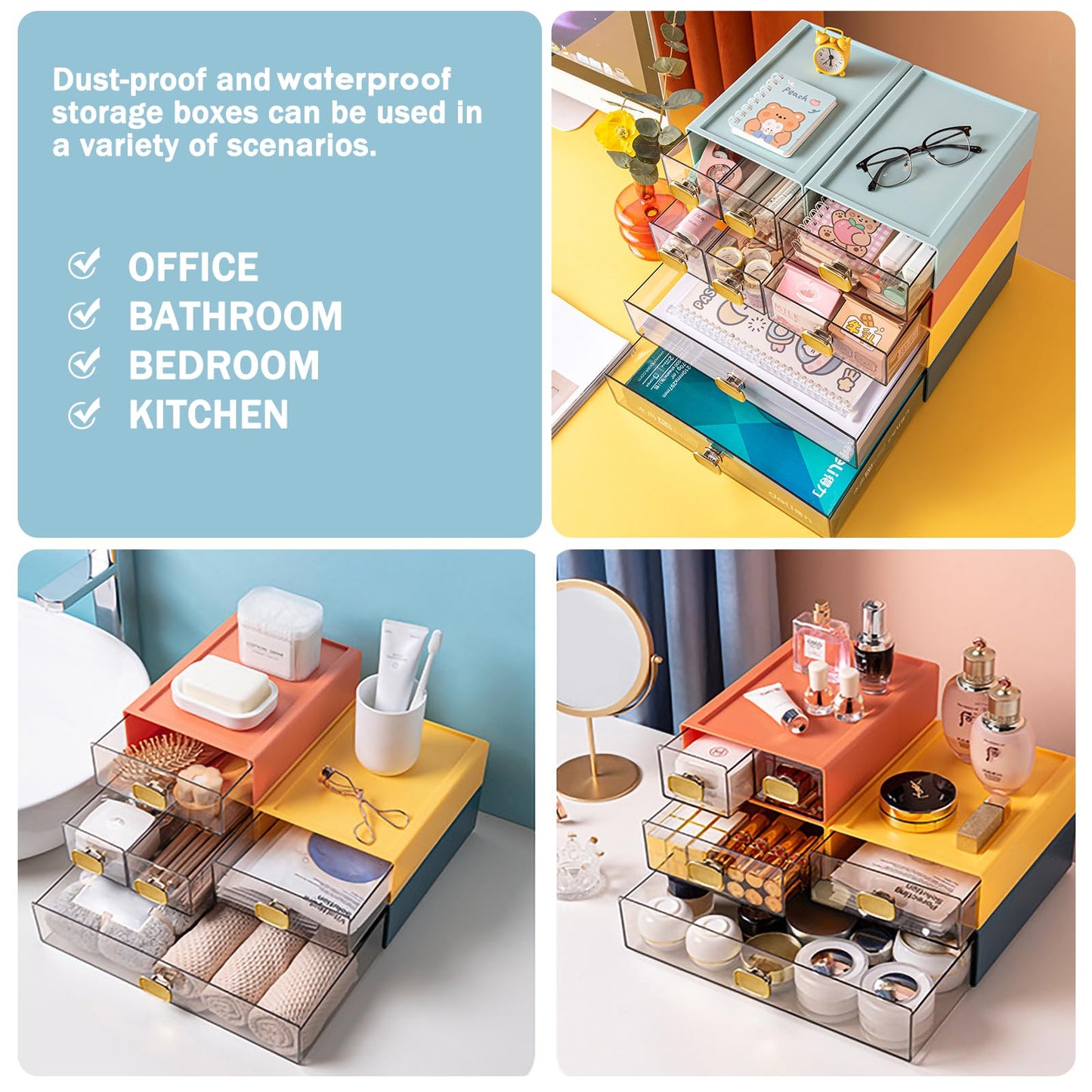DETEIN 2 PACK Stackable Desk Organizer Stackable Storage Drawer Small Desk Organizer with Drawer Plastic Desktop Storage Organizer for Home, Office, Crafts, Pencils (White, M-1 Drawer, Pack of 2)