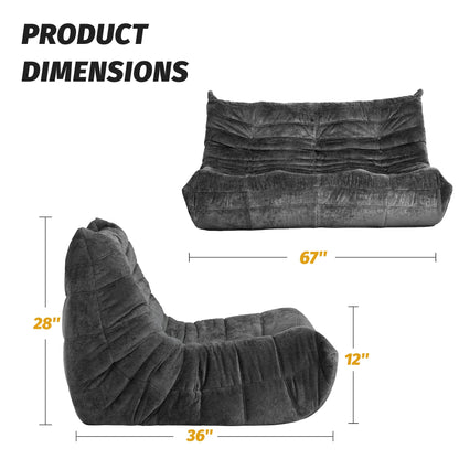 Homguava Bean Bag Chair, Giant Beanbag Chairs for Adults, Memory Foam Fireside Chair, Large Lazy Floor Sofa, Sofa Couch with High-Rebound Foam, Lounge Chair for Living Room, Bedroom (Grey, 3-Seater)