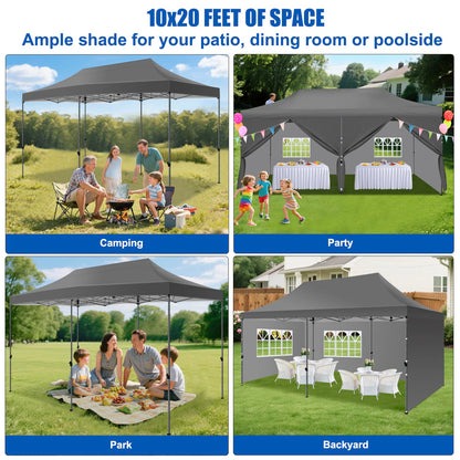 Yesker 10x20 Pop Up Canopy Tent with Sidewalls Instant Outdoor Canopy, Waterproof & UV Protection, Easy Setup Adjustable Height Heavy Duty Shelter Gazebo Tent for Patio Backyard Party Events, Gray