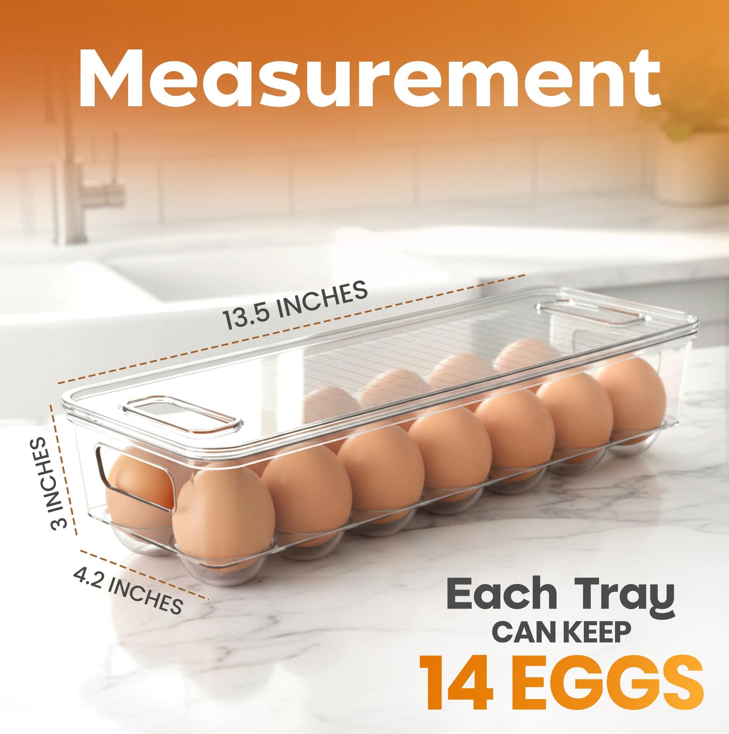Utopia Home Egg Container With Lid and Handle for Refrigerator - Pack of 3 - Clear Stackable Egg Holder for Kitchen Storage and organization
