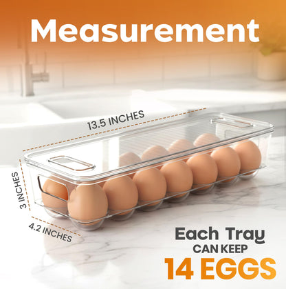Utopia Home Egg Container With Lid and Handle for Refrigerator - Pack of 3 - Clear Stackable Egg Holder for Kitchen Storage and organization