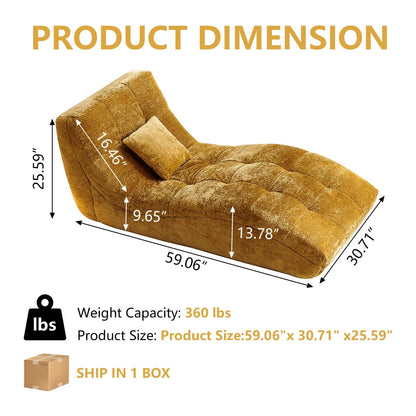 Huadeo Chaise Lounge Chair with Curved Back, Modern Upholstered Recliner Sofa, Tufted Accent Lounger Comfortable Lazy Chair for Bedroom, Apartment (Yellow)