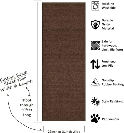 Kapaqua Custom Length Runner Rug, Solid Color Non Slip Rubber Backing for Hallway Stair Kitchen Living Room, Coffee