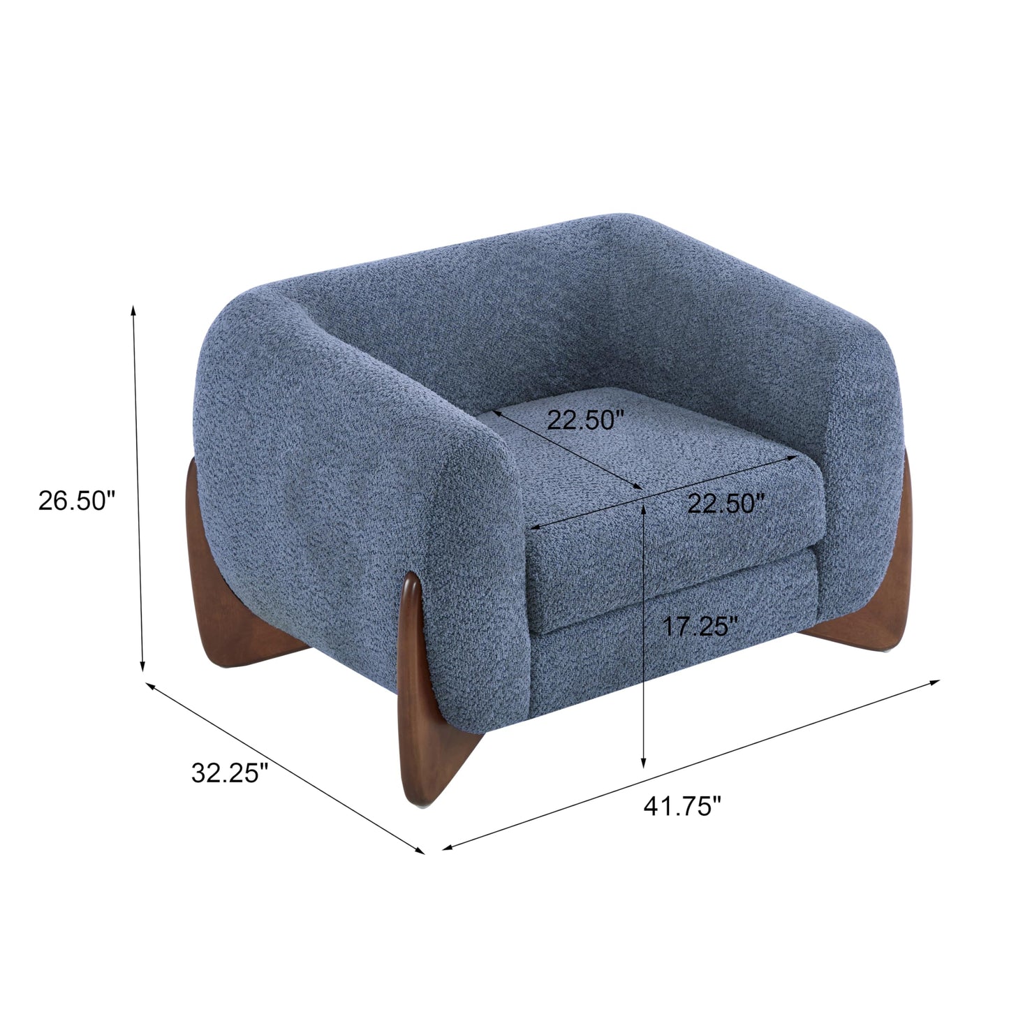 Christopher Knight Home Holly Modern Boucle Fabric Upholstered Club Chair for Living Room, Home Office, Apartment, Relaxing Chair with Removable Cushion and Birch Wood Legs, Blue + Walnut