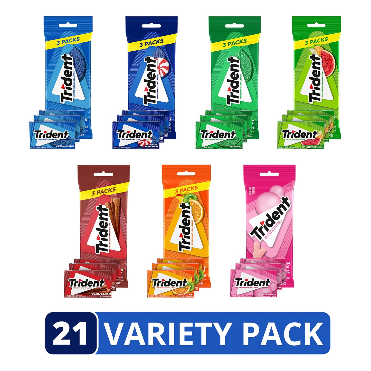 Trident Sugar-Free Chewing Gum Variety Pack Candy, Assorted Flavors, 21 Packs of 14 Pieces (294 Total Pieces)