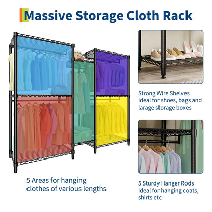 EliteEdge Freestanding Heavy Duty Garment Rack with Adjustable Shelves and Hanging Rods, Large 1870 Lbs Capacity Portable Closet Organizer for Bedroom or Cloakroom Storage, Black
