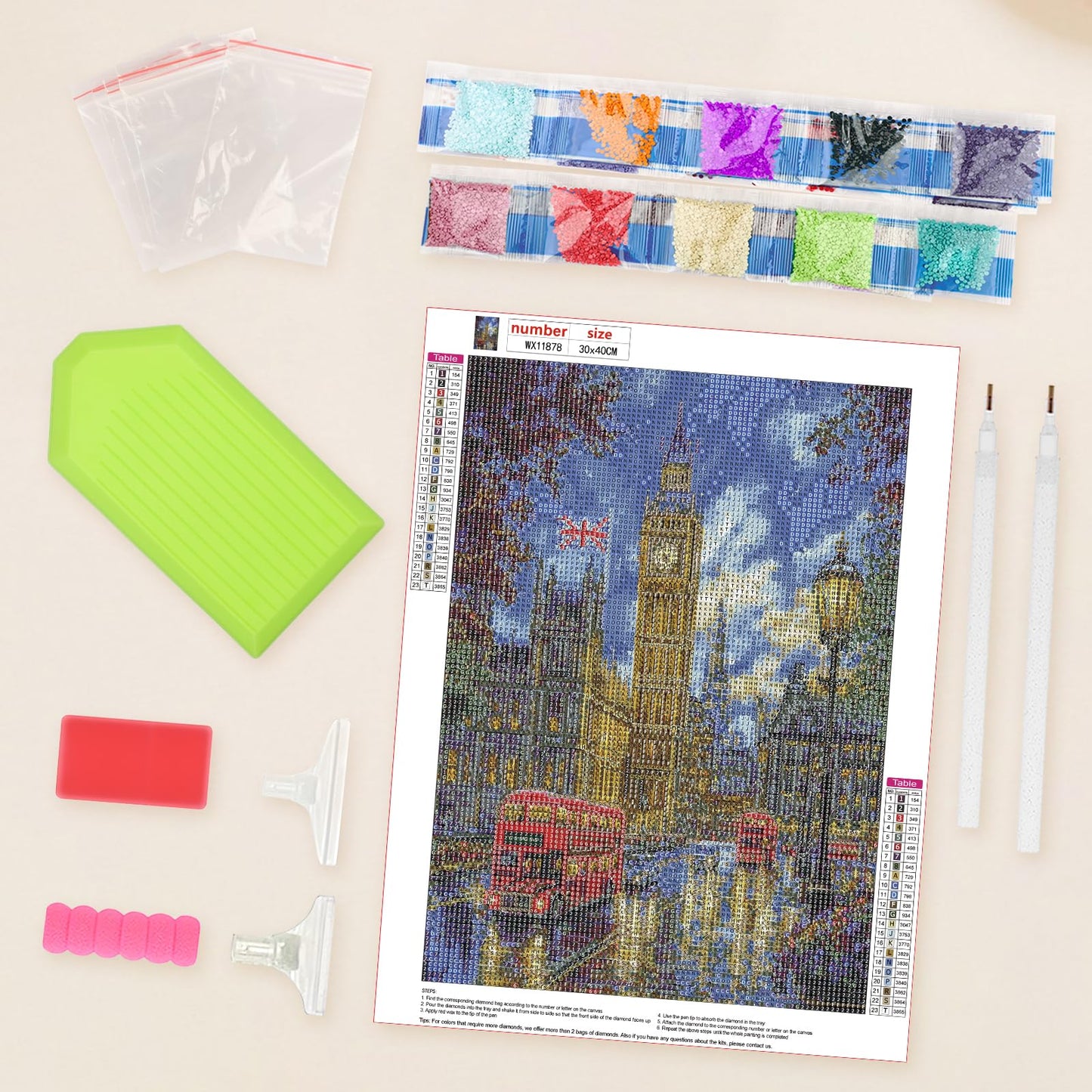 Lxmsja London Street Diamond Art Kits for Adults, Big Ben Diamond Painting Kits for Beginners, 5D DIY Full Drill Gem Art Crafts for Adults, Home Wall Decor 12x16 inch