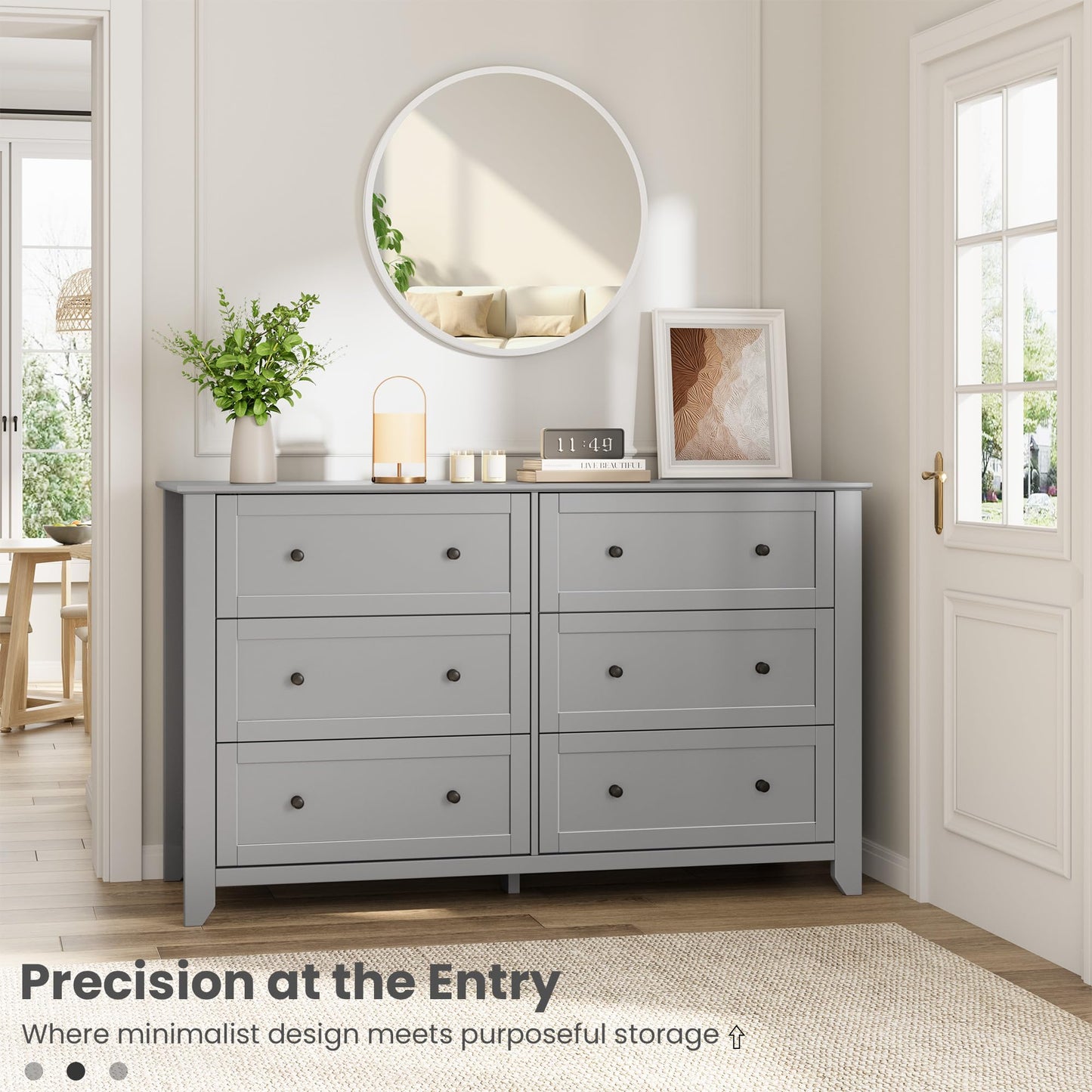 IDEALHOUSE Grey 6 Drawer Dresser for Bedroom, 54" Wide Large Dresser with Deep Drawers & Metal Knobs, Modern Wooden Chests of Drawers for Entryway, Hallway