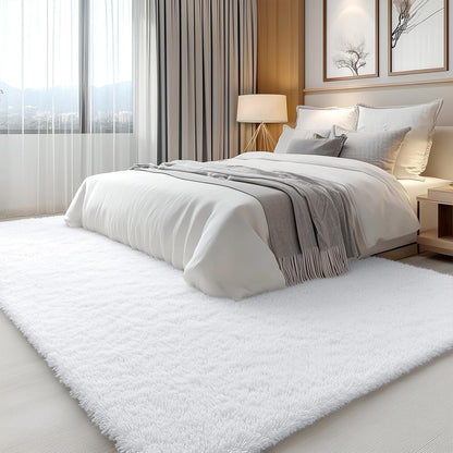 OLANLY 6x6 Area Rug - Soft Fluffy Shaggy Design for Living Room & Bedroom | Machine Washable White Carpet