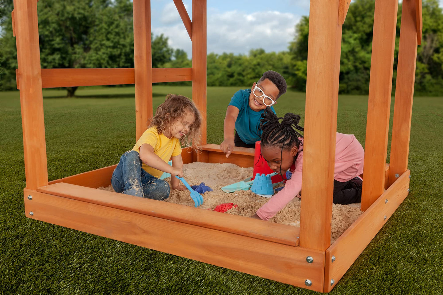 Timber Valley Cedar Backyard Playset | Multi | W:15'9" D:11'10" H:9'3" | 2-Person Glider, 2 Belt Swings & Green Slide | Kids Age 3-12 | DIY Outdoor Swingset | ASTM Standards | 10-Year Wood Warranty