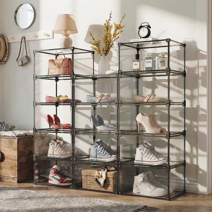 KOKOIN Transparent Plastic Storage Clear Shoe Display Case Box Organizer - Magnetic Side Open, 16PC (Black)