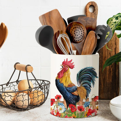 pinata Rooster Kitchen Decor Ceramic Utensil Holder, Cute Rooster Utensils Holder for Farmhouse Indoor Kitchen Decorations Rustic Farmhouse Decor (6.3 inch)