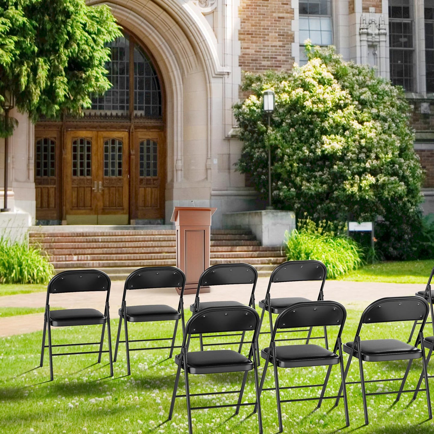 VINGLI 20 Pack Folding Chairs with Padded Seats, Metal Frame with Pu Leather Seat & Back, Capacity 350 lbs, Black