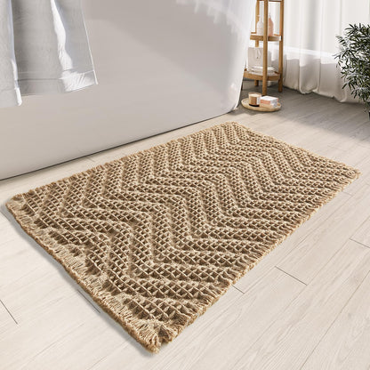 Boho Bathroom Floor Mat, Super Absorbent Non-Slip Washable Bath Mat, Quick Dry Shower Mats, Brown, 18"*30"