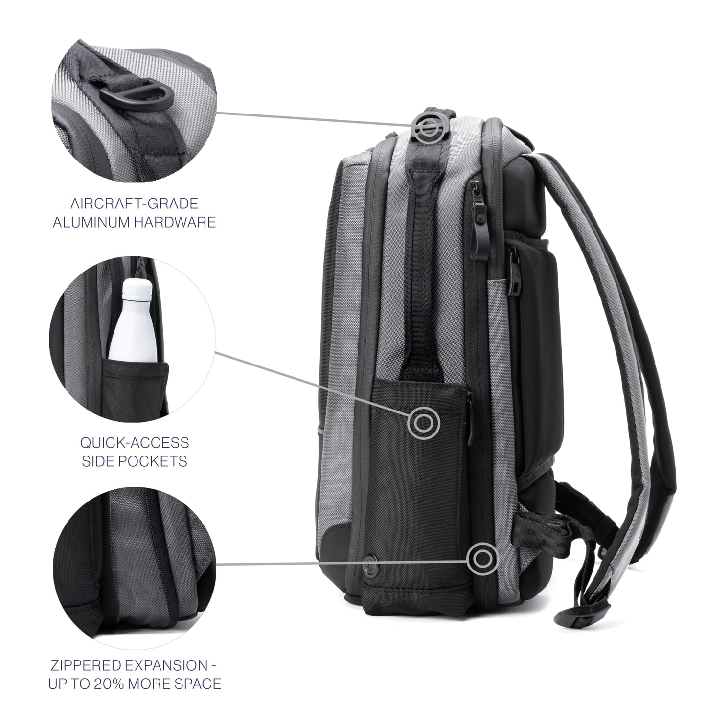 Travelpro Altitude Slim Expandable Travel Laptop Backpack 20-24L, 16 Inch Laptop, Water Resistant, Work, Business, Men and Women, Falcon Grey