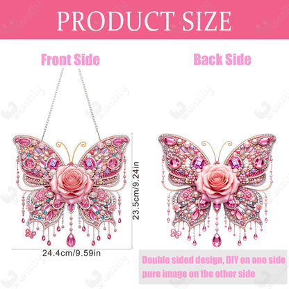 Yunzlly DIY Hanging Diamond Art Pendant Kit, Special Crystal Double Sided Diamonds Painting Ornament Kit for Adults, Acrylic Gem Painting Board for Window&Door&Wall (Pink Butterfly)
