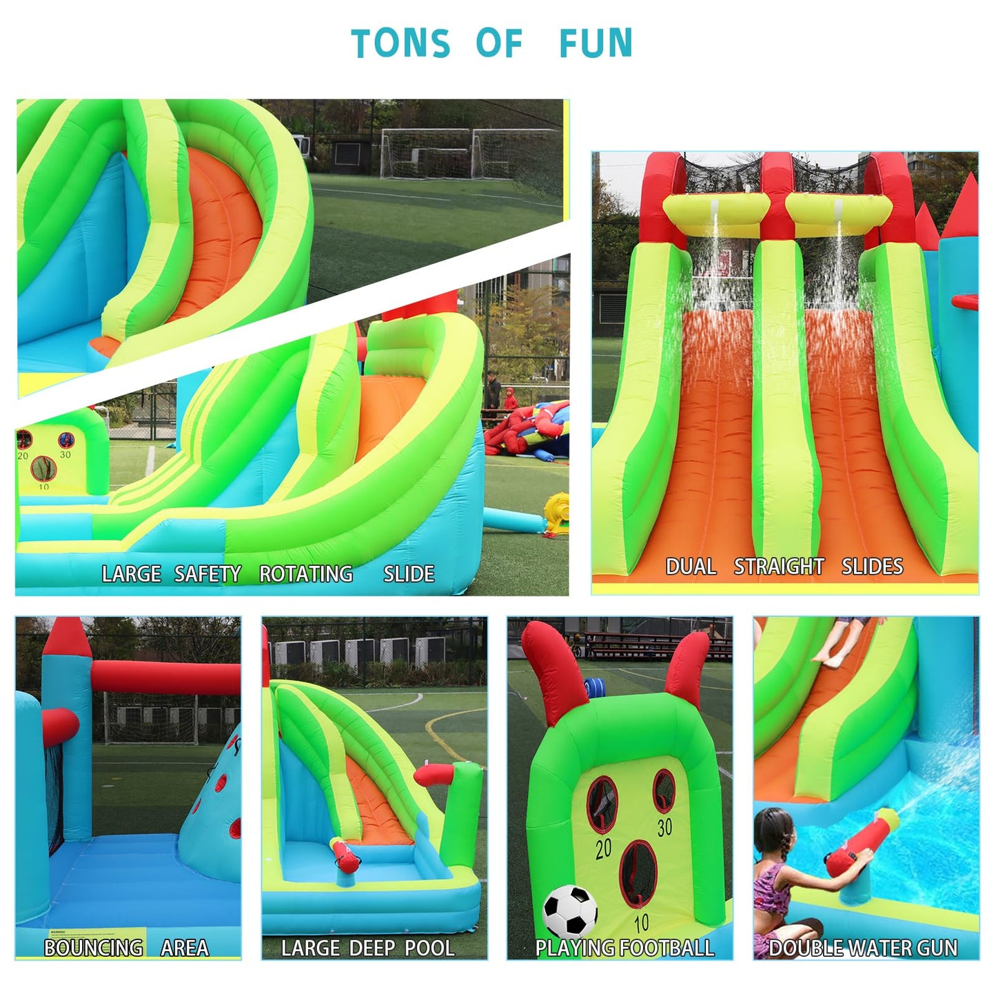 JOOLOOG Giant Inflatable Water Slide Park & Bounce House, 10-in-1 Combo with 3 Slides, Bounce Zone, 2 Pools for Kids