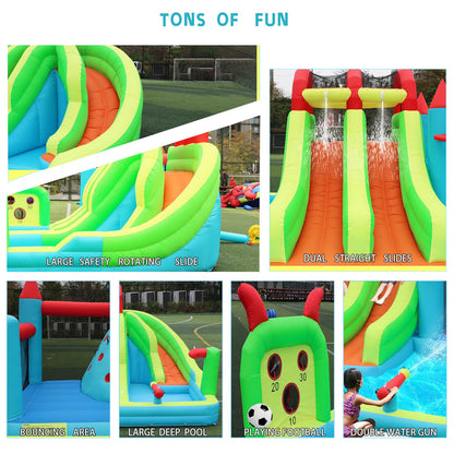 JOOLOOG Giant Inflatable Water Slide Park & Bounce House, 10-in-1 Combo with 3 Slides, Bounce Zone, 2 Pools for Kids