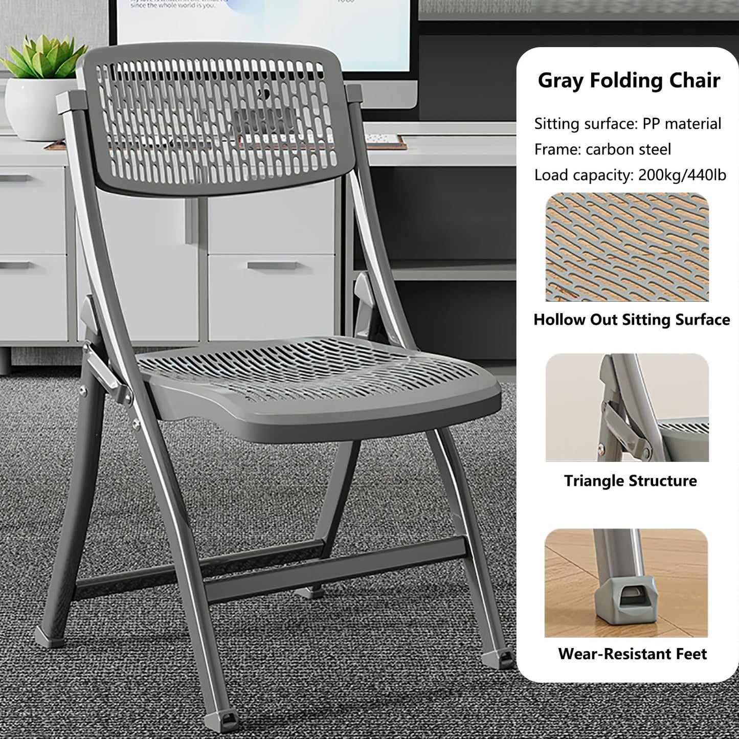 shancyug Folding Chairs 4 Pack, 440 Pound Capacity,Outdoor Chairs with Steel Frame, for Weddings, Parties, Restaurants, Conferences, Patio, Garden(Gray)