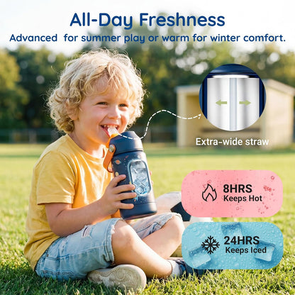 Mommore Kids Water Bottle - 12 Oz Insulated Stainless Steel, Leakproof & BPA-Free, Dinosaur Design