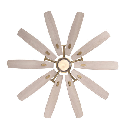 MINKA-AIRE Barn 65" 10-Blade 5CCT LED Smart Ceiling Fan - Legacy Brass and Bleached Wood Blades with Clear Glass