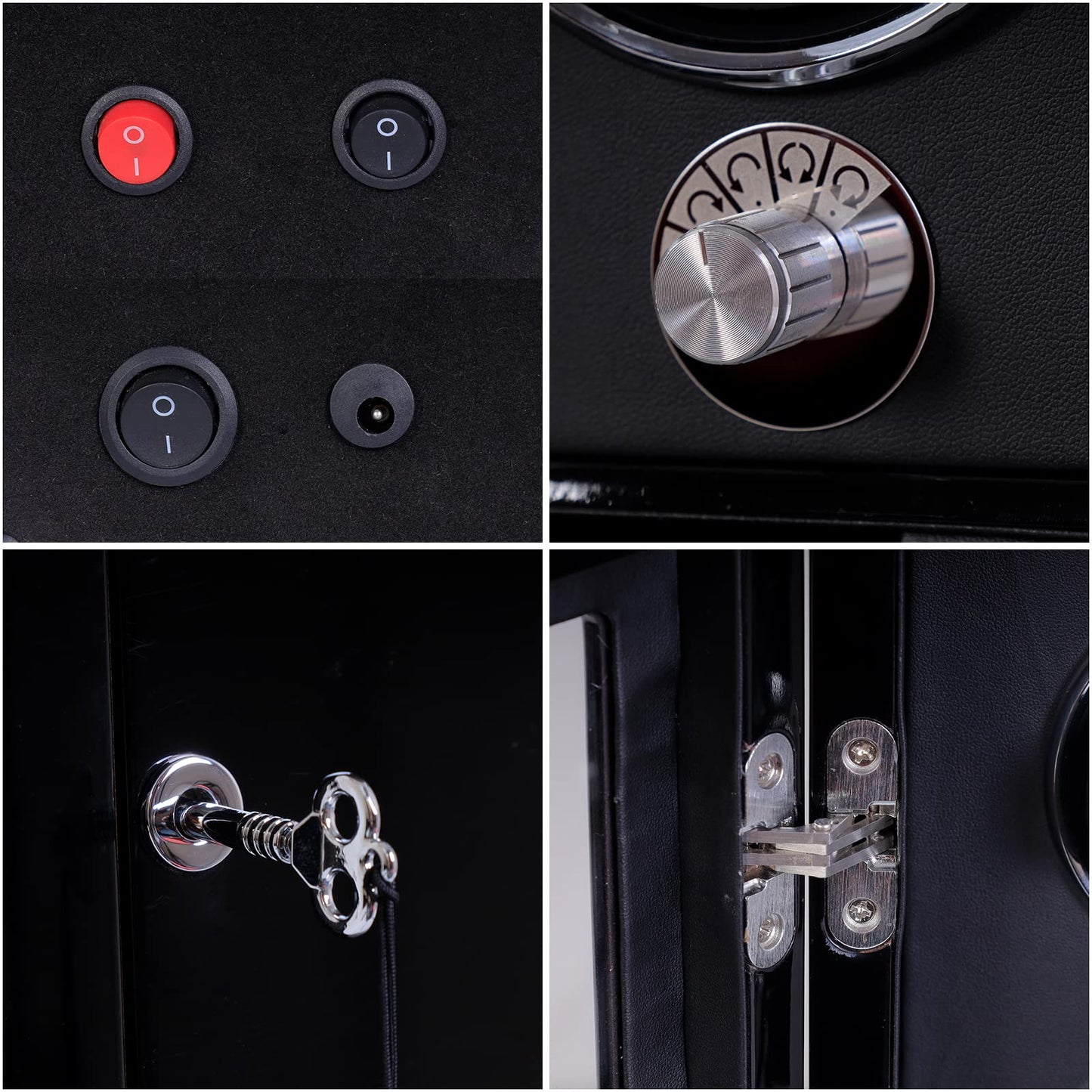 DUKWIN Watch Winder for 4 Automatic Watches,Lockable Watch Winders with Watch and Jewelry Storages, Super Quiet Mabuchi Motor with High-Gloss Piano Lacquer Finish,Built-in Illumination-Green