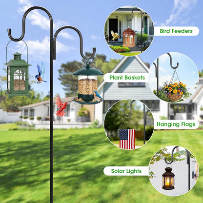 Skiennix 79-Inch Double Shepherds Hooks - Heavy Duty Bird Feeder Pole with 5-Prong Base for Lanterns & Hummingbird Feeders