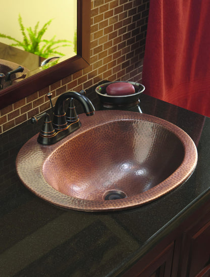 Sinkology Seville 20" Oval Drop-In Bathroom Sink - Antique Copper - Hand-Hammered Pure Solid Copper - Small Bathroom Sink with Drain and Care Kit