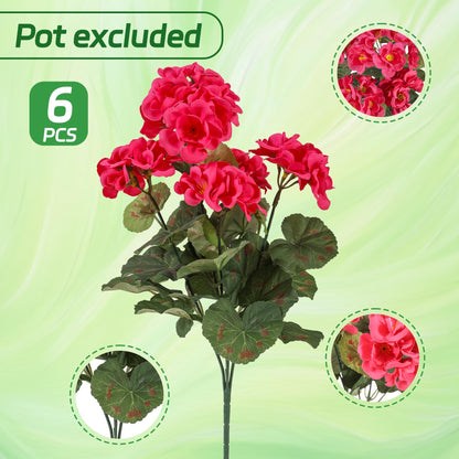 Apexion Artificial Geranium Flowers for Outdoors, 6 pcs Silk Geraniums Fake Flowers UV Resistant Faux Plants for Front Door Garden Porch Planter Decoration (Hotpink)