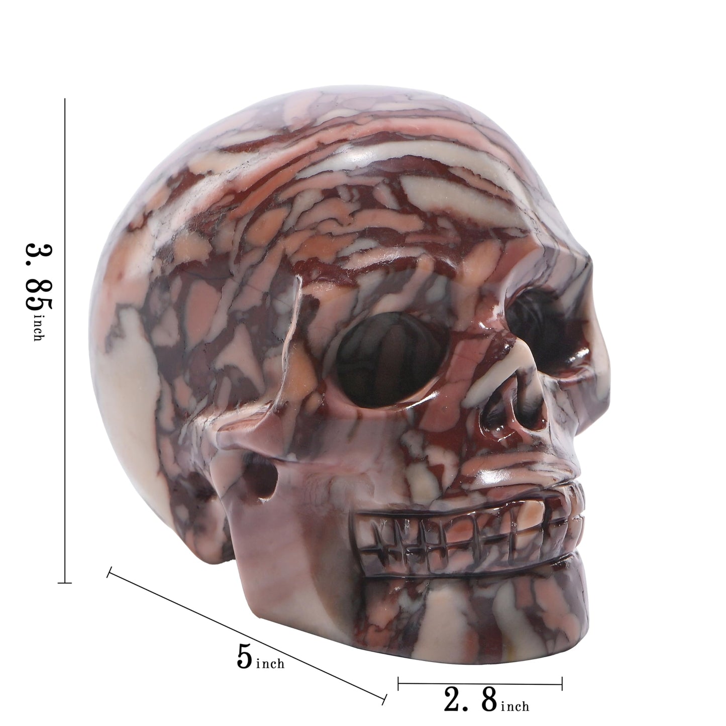 Bmuafry 5''Natural Chocolate Crystal Skull Head Hand Carved Reiki Healing Stone Statue Healing Home Office Art Room Decoration