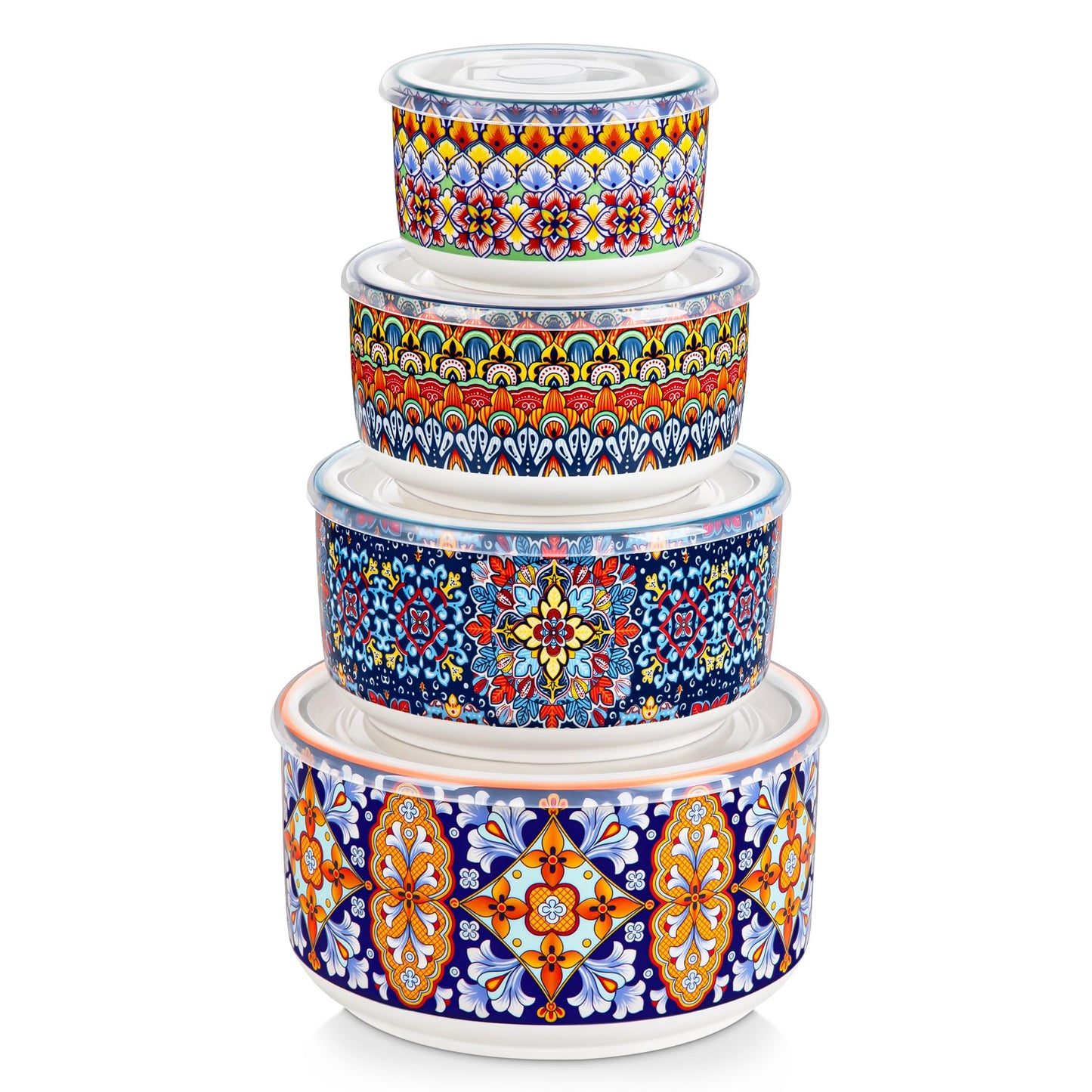 vancasso Serving Bowls with Lids Set of 4, Ceramic Nesting Mixing Bowls for Food Storage, Prep and Stackable, Dishwasher & Microwave Safe Gift Set, 60/36/20/10 OZ, Series SIMI