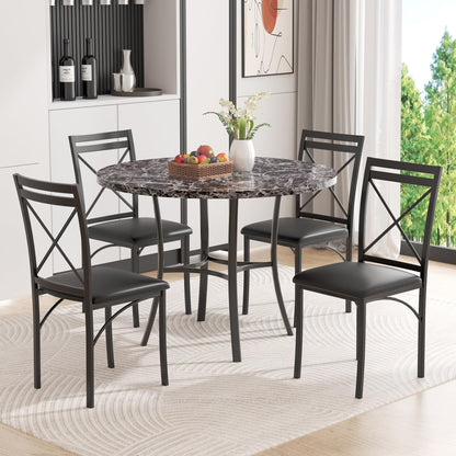 VECELO 5 Piece Dining Table Set for 4, Faux Marble Dinette with Chairs for Kitchen, Breakfast Nook, Small Space, Pure Black