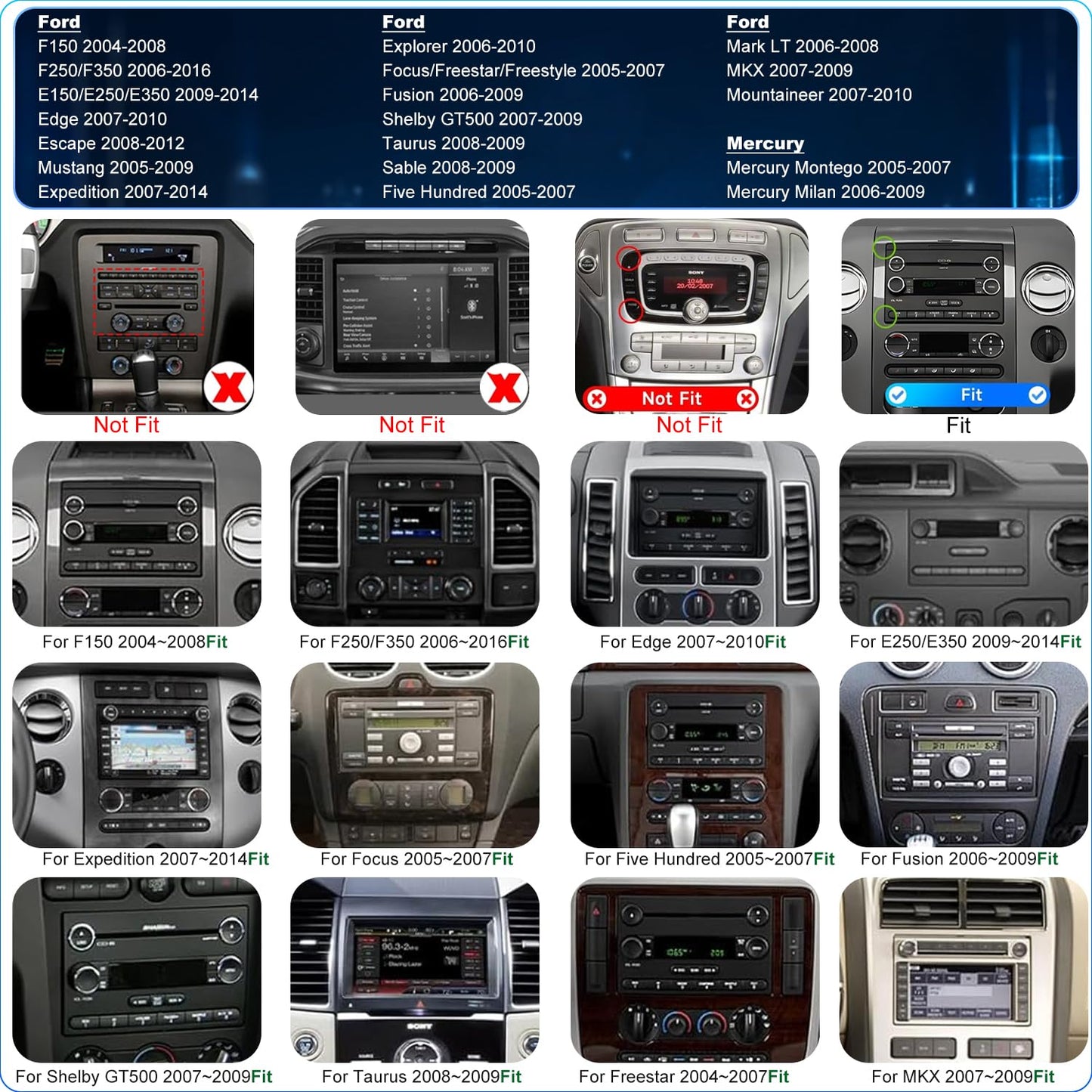 Car Radio For Ford F150 F-150 2004-2008, F250 /F350 2006-2016, E150/E250/E350 2009-2014,Shelby GT500 2007-2009, Fusion Edge Expedition Explorer Taurus Touch Screen Stereo, Wireless Carplay Back Camera