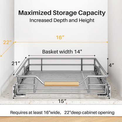 Skiennix Pull-Out Cabinet Organizer - Heavy-Duty Sliding Shelves for Pots & Pans | 15"W X 21"D