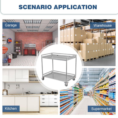 Generic 2-Shelf Utility/Service Cart Metal Storage Carts with Wheels 660lbs Capacity with Handle for Warehouse/Garage/Cleaning/Manufacturing